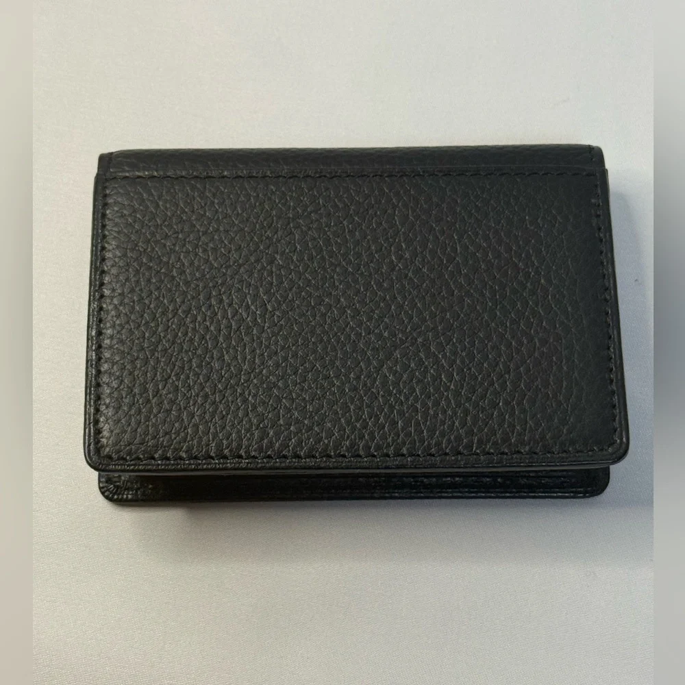 Burberry Pebbled Leather Mini Wallet Black Nova Check Interior w Box